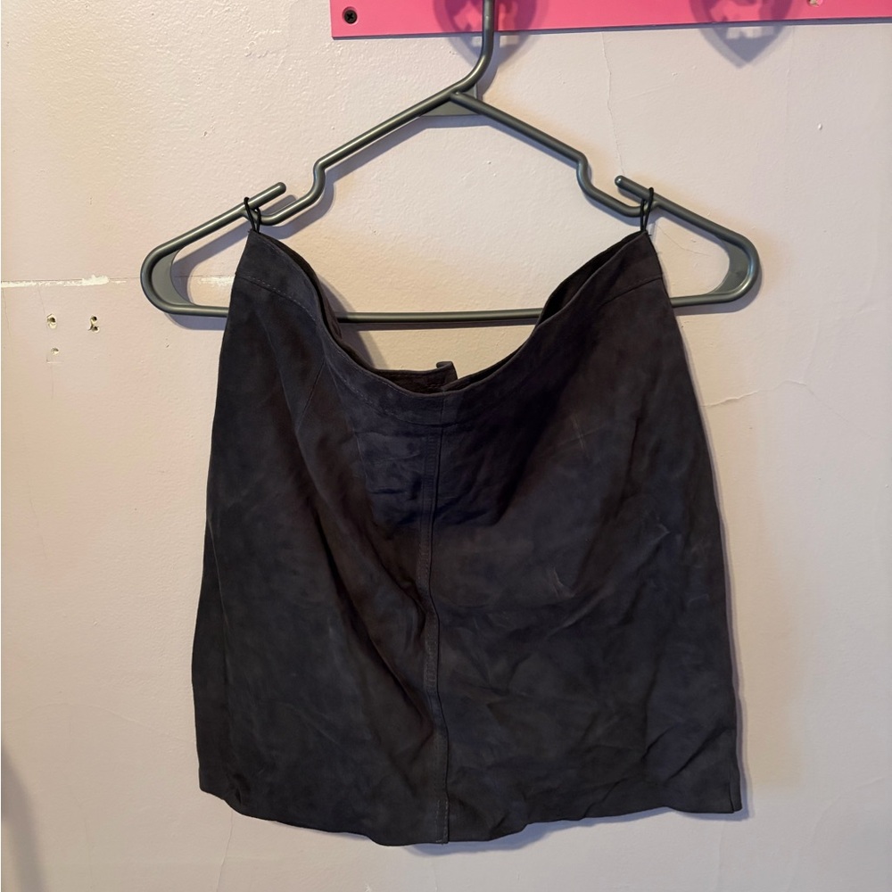 Dark Gray 100% Suede Skirt